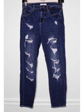 Cello Distressed Skinny Leg Jeans Dark Wash Stretch Ripped 5/27 27" W x 25" In